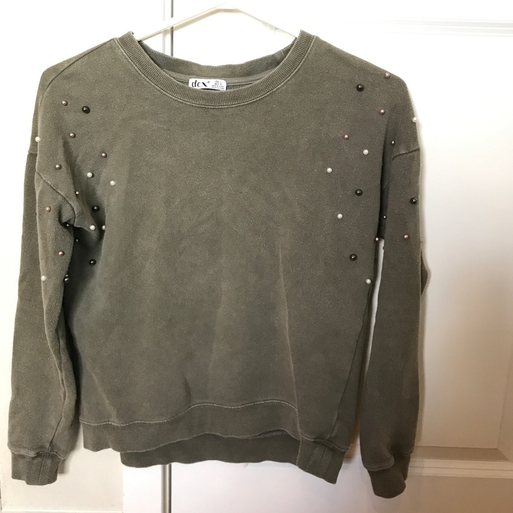 Olive Green Girls Crewneck